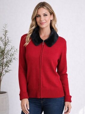 Charter Club Women's Red and Black Cardigan Sweater